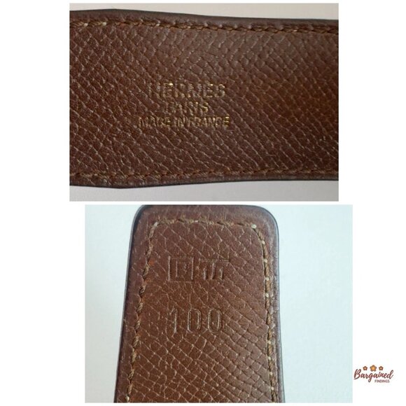 Authentic HERMES Brown Leather H Silver Reversible Buckle Belt B 100 main image 11